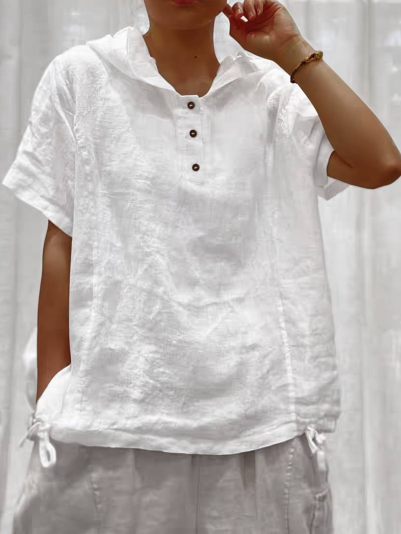 Sweat à capuche à manches courtes texturé ample avec patte de boutonnage