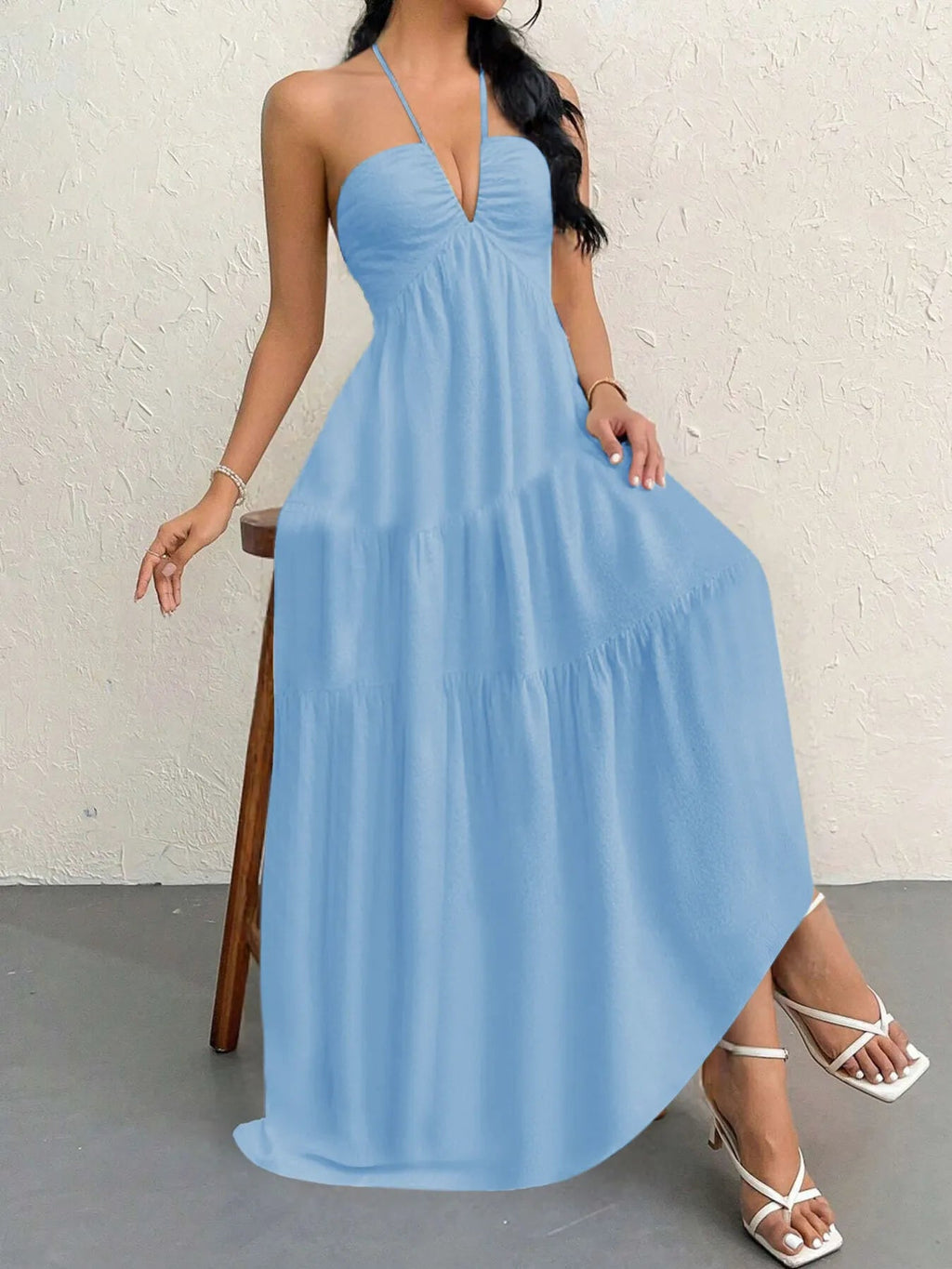 Robe Longue À Étage Dos Nu à Col Halter
