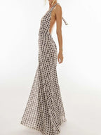 Robe longue froncée à col halter imprimé floral