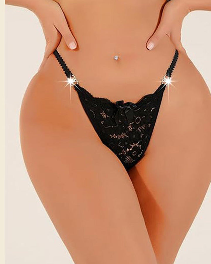 String sexy en dentelle avec nœud
