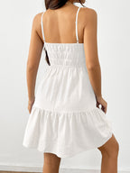Robe d'été sans manches à volants avec taille à cordon réglable