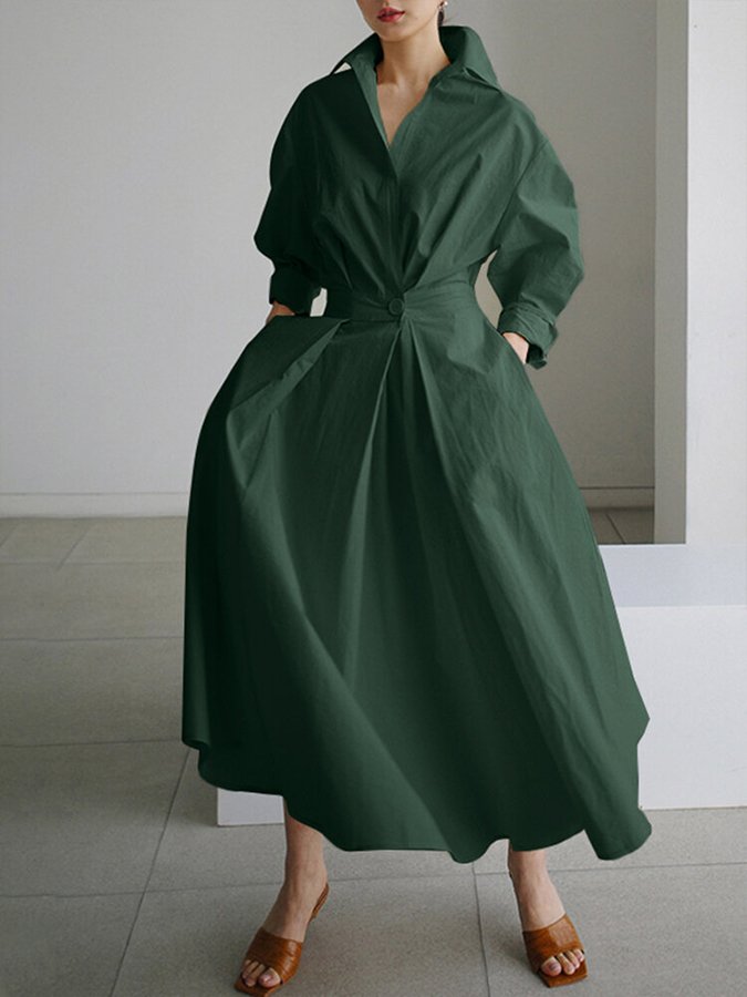 Robe longue pour femmes avec poches et détails à boutons
