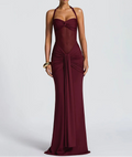 Robe longue moulante drapée à col halter robe de soirée sculptante