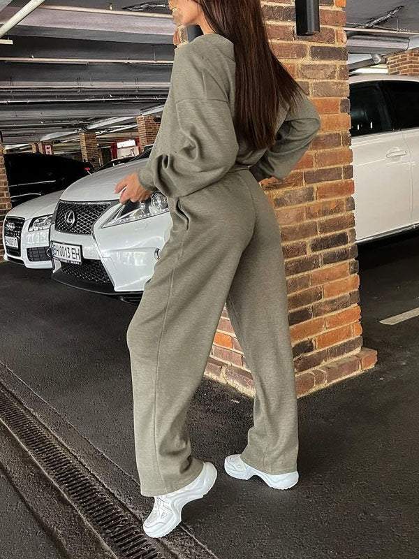 Ensemble décontracté confortable pull à col en V et pantalon