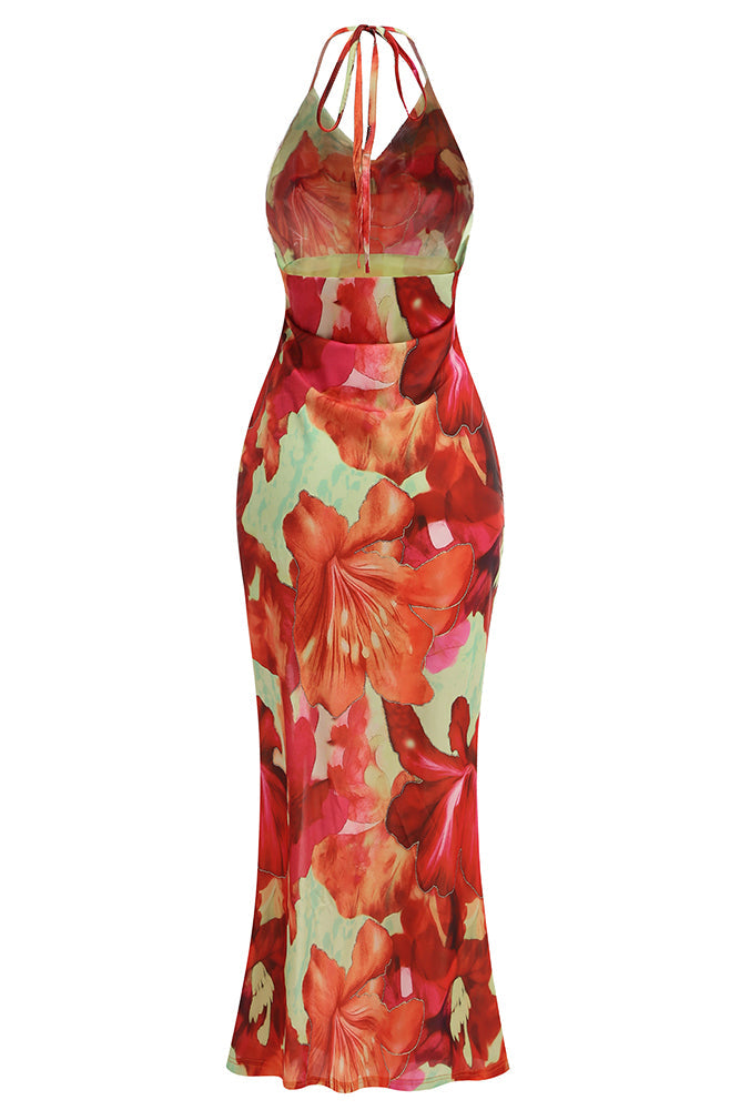 Robe longue à imprimé floral tropical
