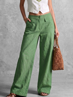 Pantalon femme vert taille haute à jambe large avec poches
