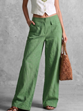 Pantalon Femme Large Taille Haute Vert