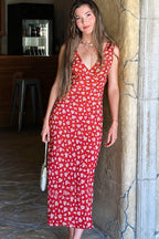 Robe Longue Fleurie Col V Coupe Moulante Femme