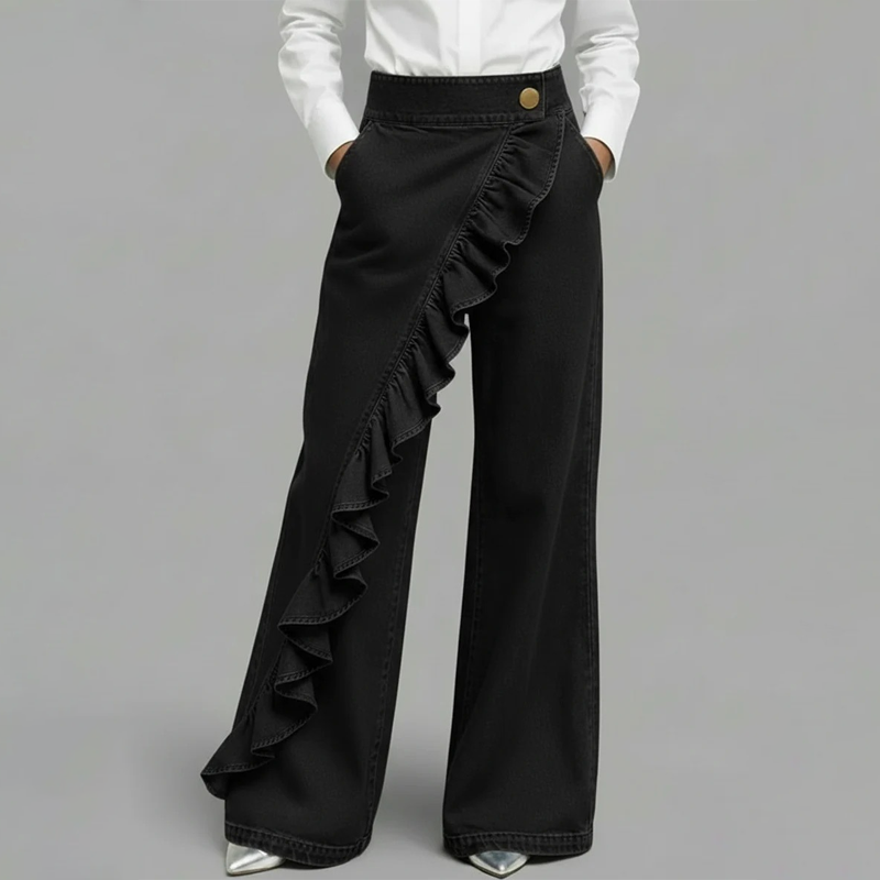 Jean large asymétrique avec volants