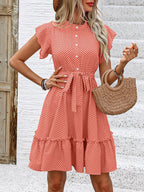 Robe Mignonne Plissée à Pois avec Taille Ceinturée