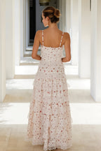 Robe longue imprimée femme à bretelles fines et ourlet volanté