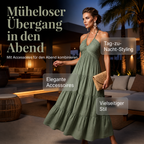 Robe longue dos nu à col halter avec drapés fluides