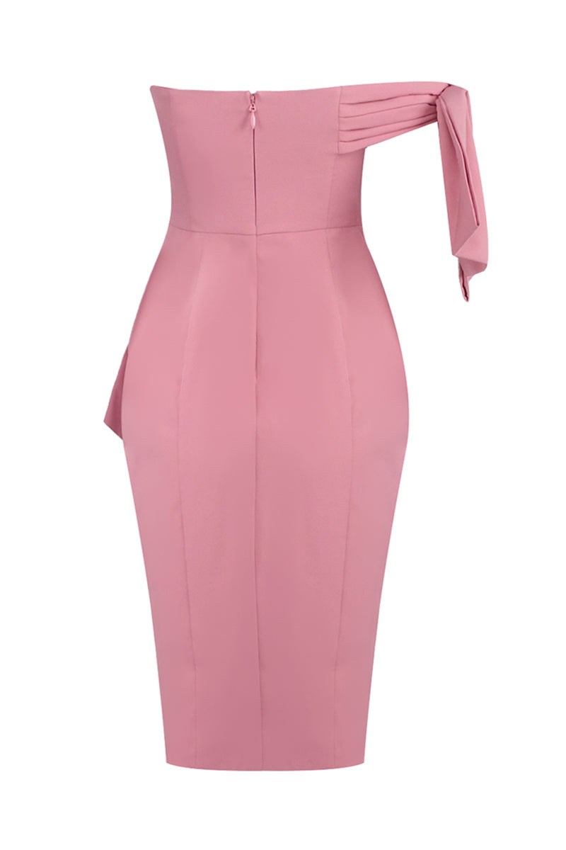 Robe midi rose à une épaule avec détail nœud
