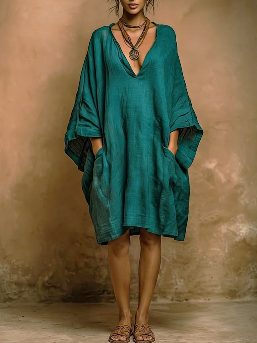 Robe midi ample à col en V pour femmes