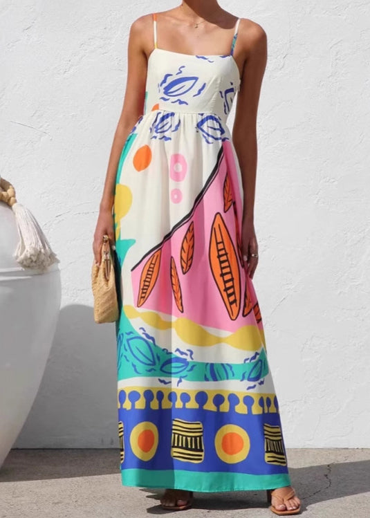 Robe d'été à bretelles spaghetti avec imprimé vacances