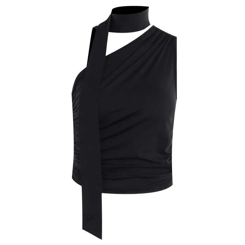Léa Blanchet® | One-Shoulder-Top mit langem Bindekragen