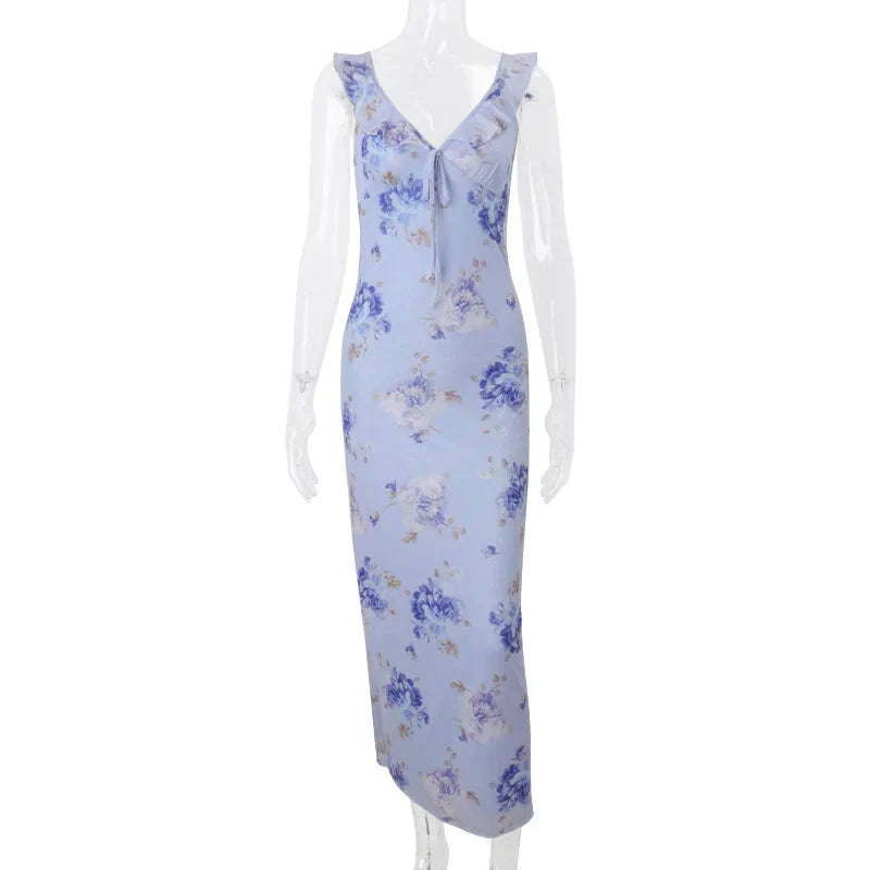 Robe Maxi Dos Nu Plongeant Fleurie Mode Été