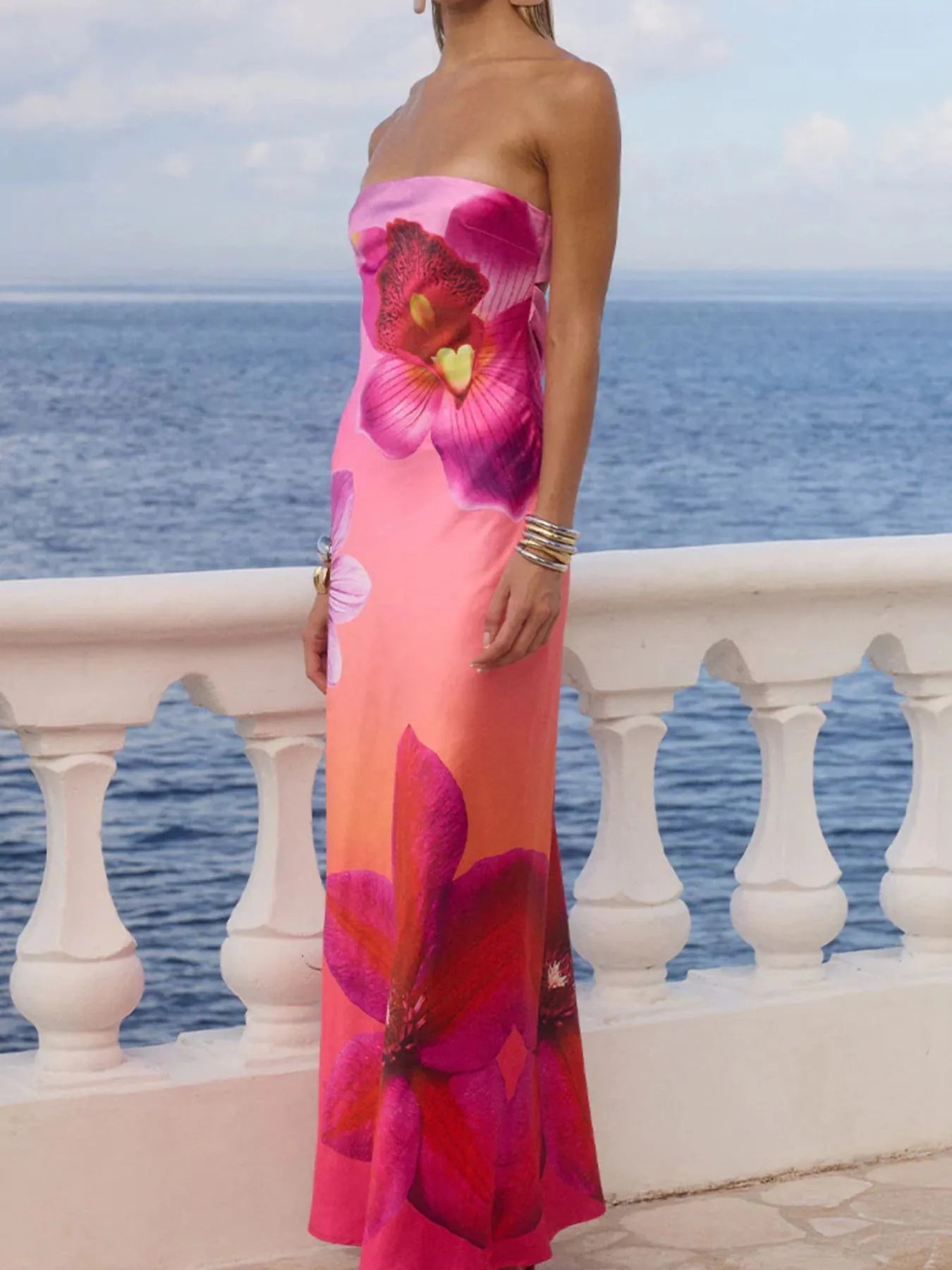 Robe maxi tube en polyester imprimé