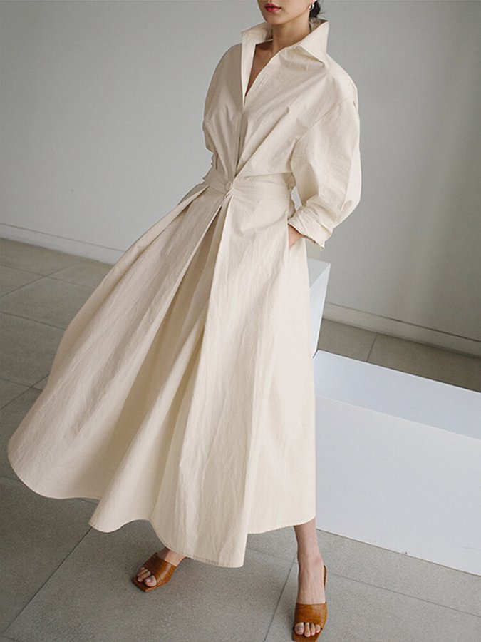 Robe longue pour femmes avec poches et détails à boutons