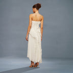 Robe mi-longue plissée blanche en forme de rose thé pour femmes