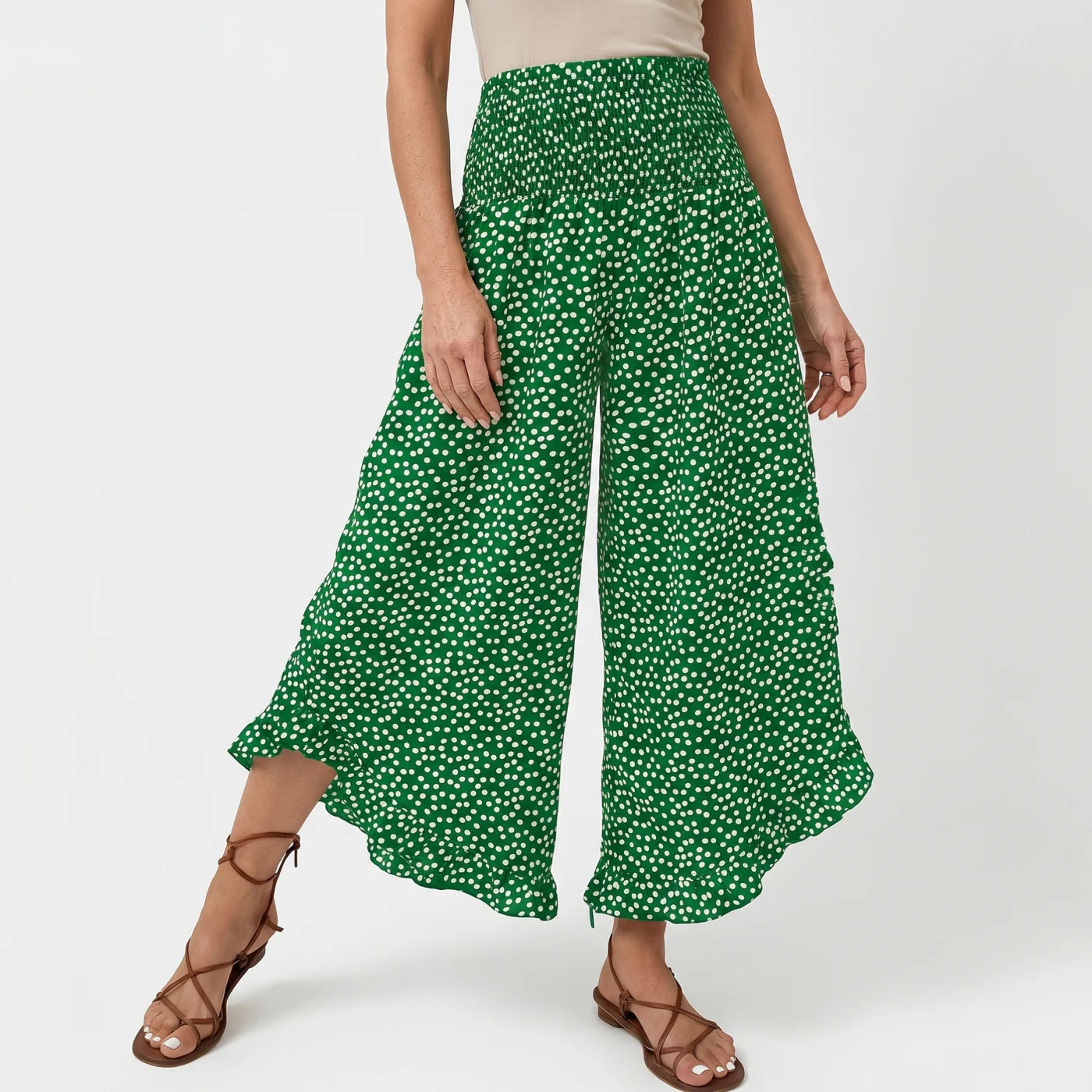 Pantalon large fluide à pois pour femme