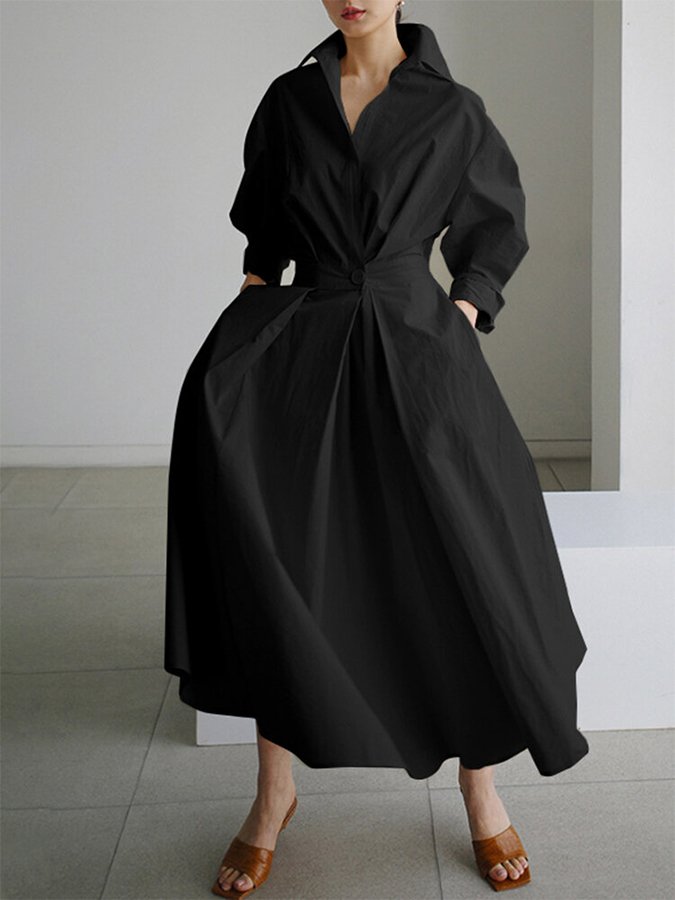 Robe longue pour femmes avec poches et détails à boutons