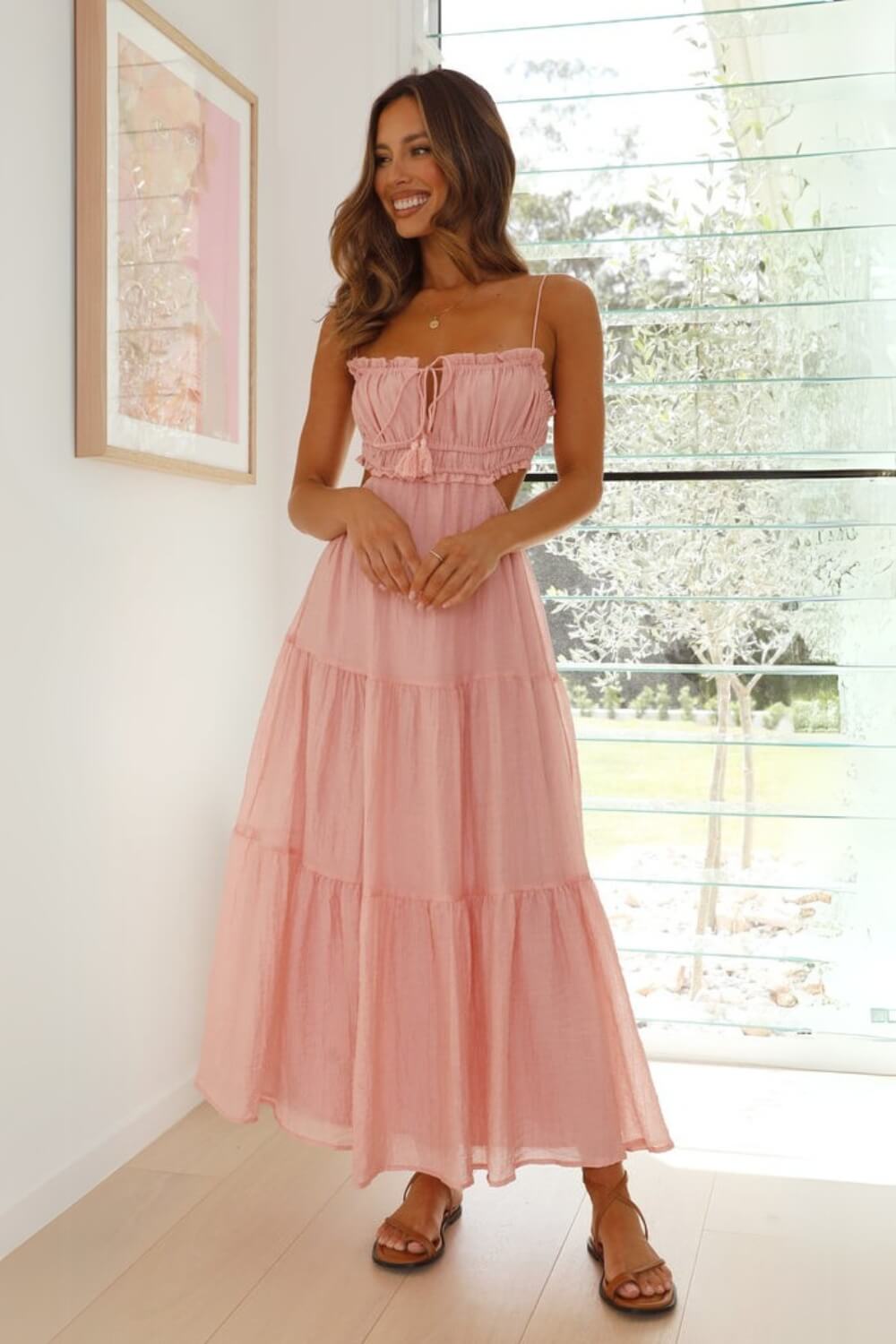 Robe mi-longue en mélange coton chiffon