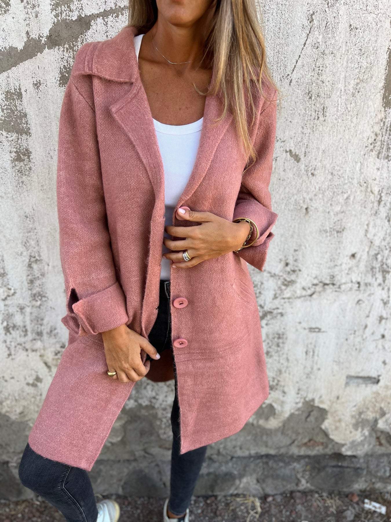Cardigan décontracté chic à col revers avec poches