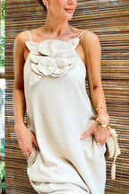 Sophie Paris | Robe maxi fendue à poches ornée de motifs floraux en mélange de lin