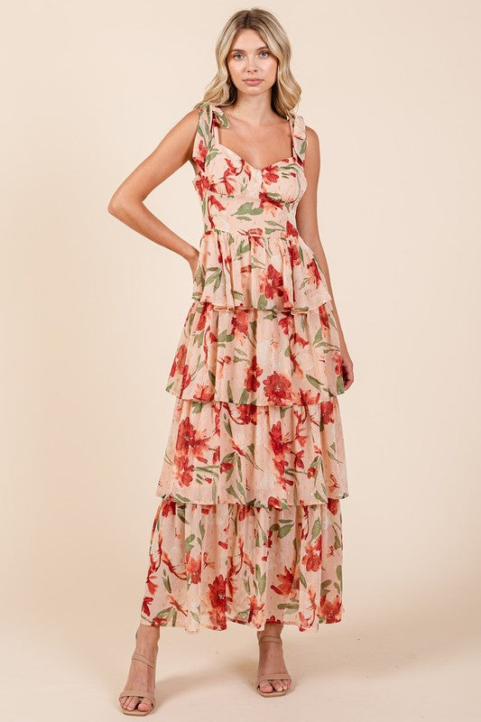 Sophie Paris | Robe longue d'été à col cœur superposée à fleurs