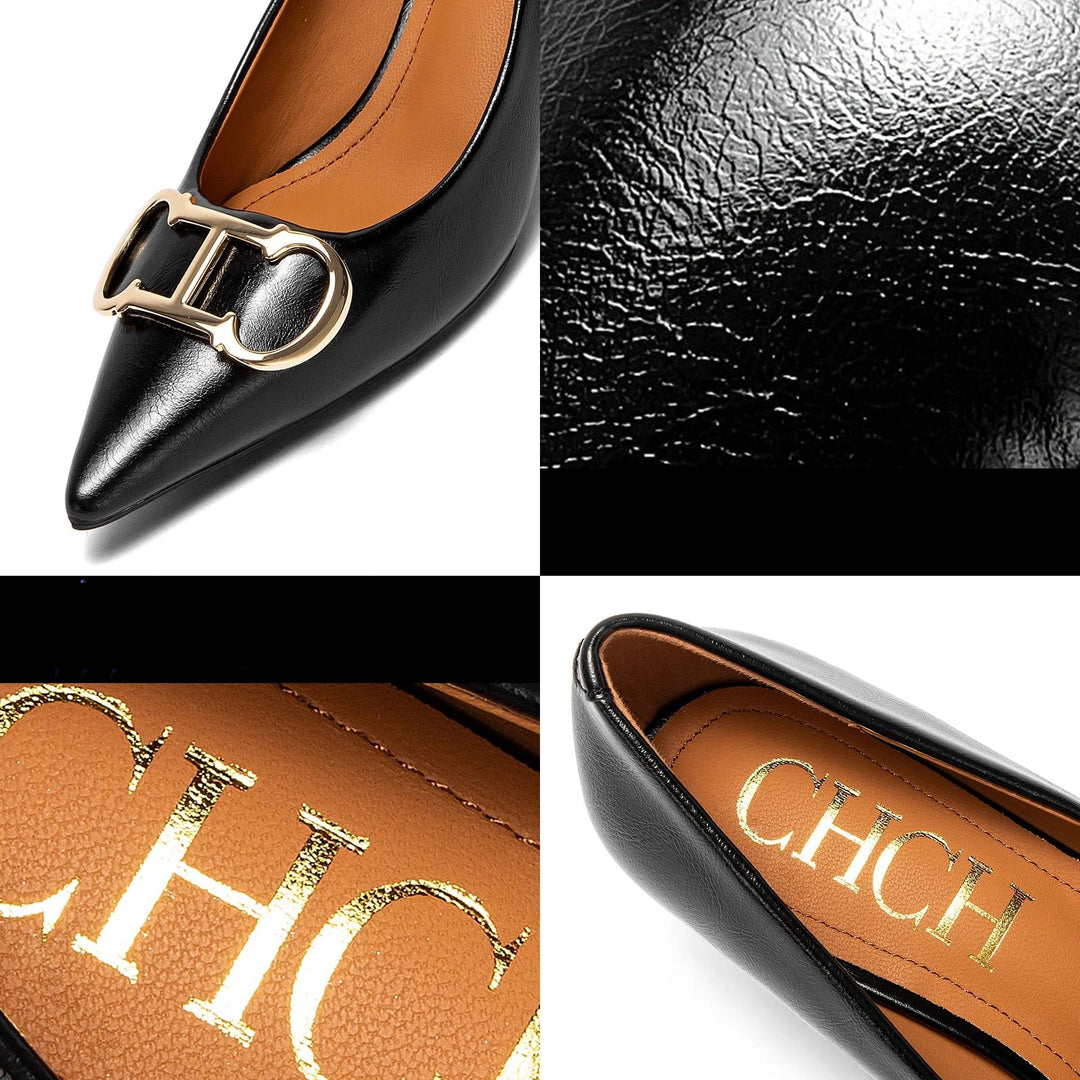 Isabelle Moreau® | Glänzende Kitten Heels mit Goldschnalle