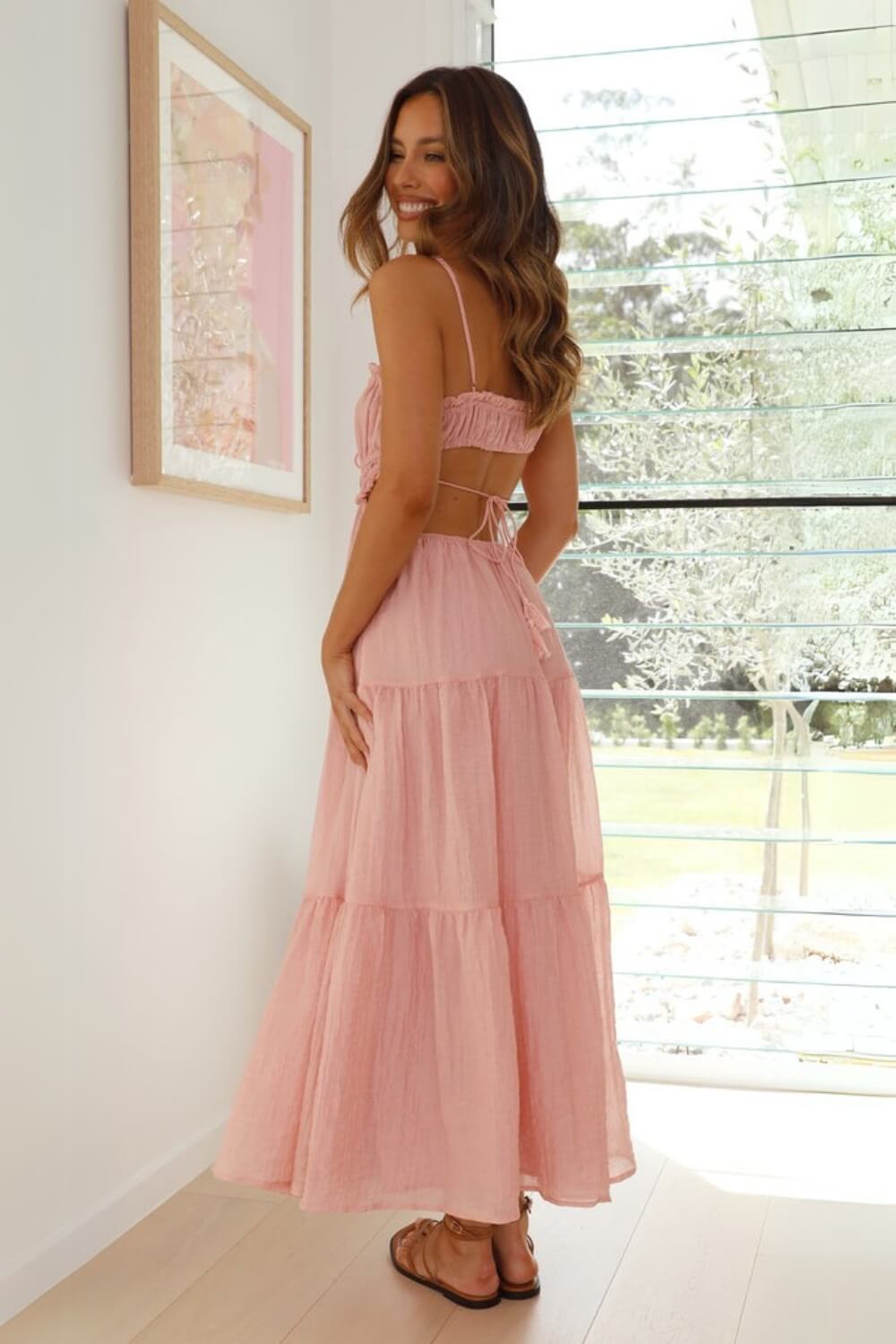 Robe mi-longue en mélange coton chiffon