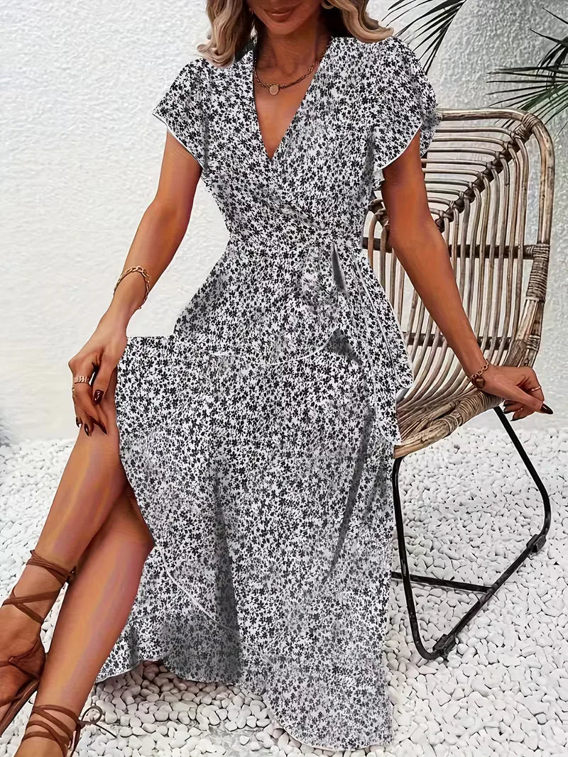 Robe portefeuille à imprimé floral avec décolleté en V