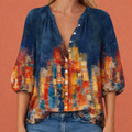 Blouse boutonnée imprimée à col en V pour femmes