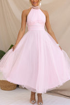 Robe longue en tulle à col licou avec détails froncés