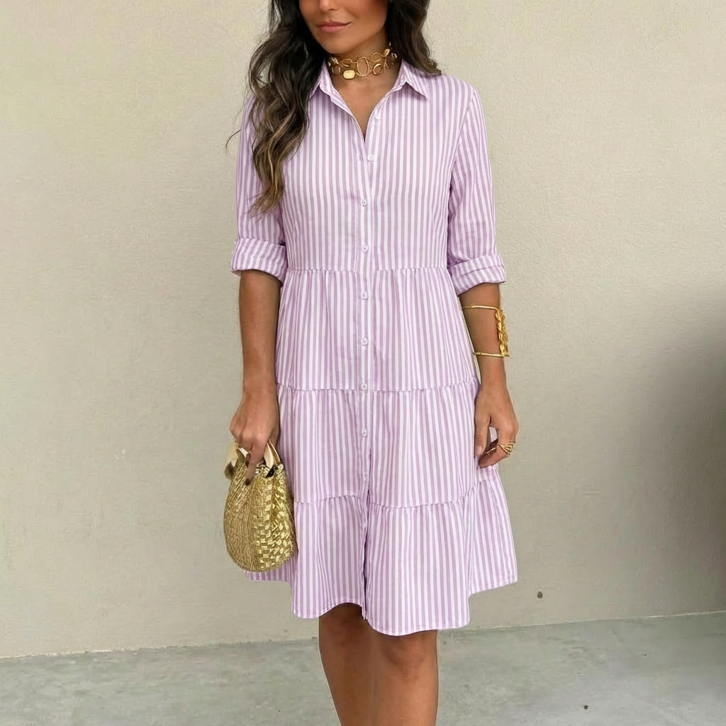 Robe légère à rayures à boutons pour femmes