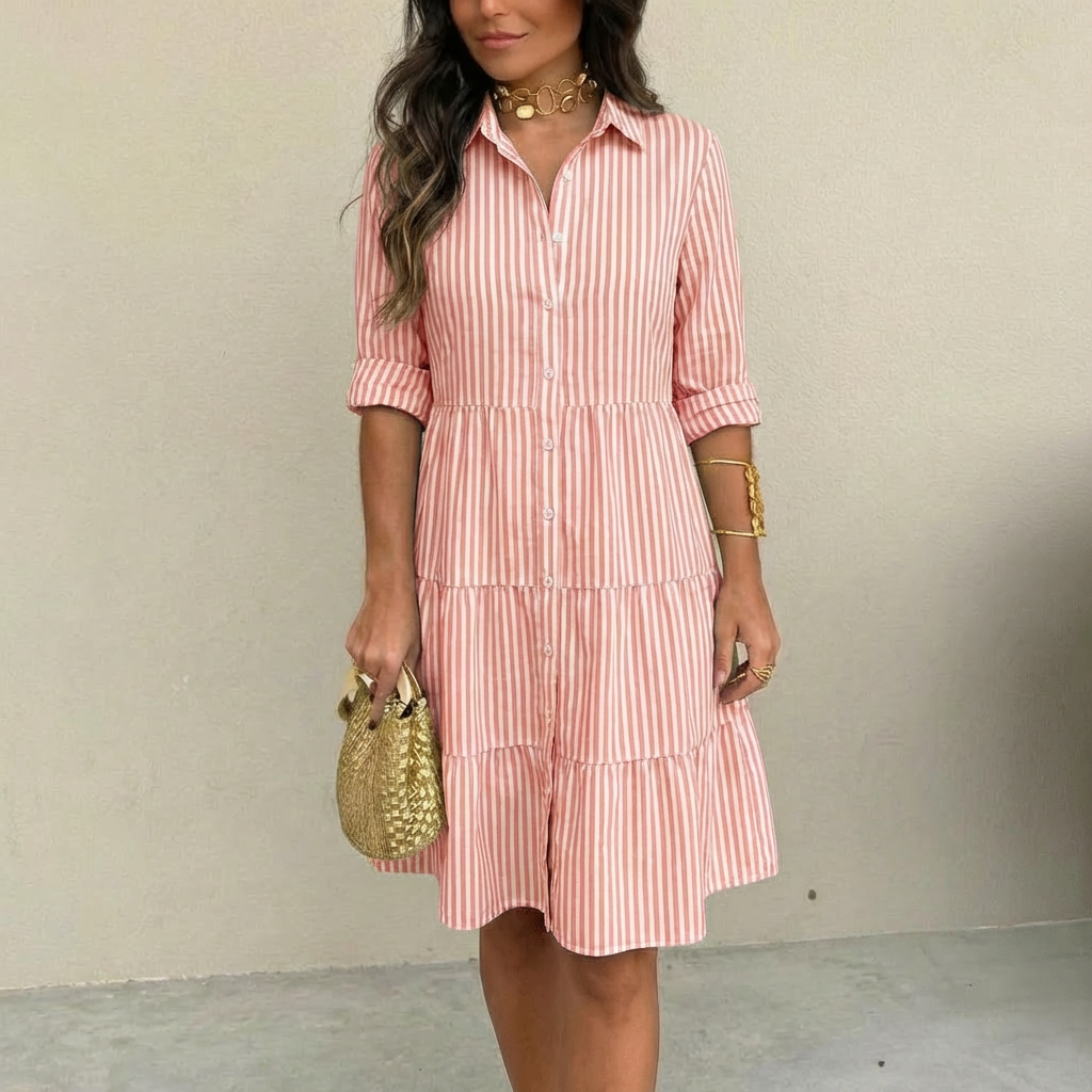 Robe légère à rayures à boutons pour femmes
