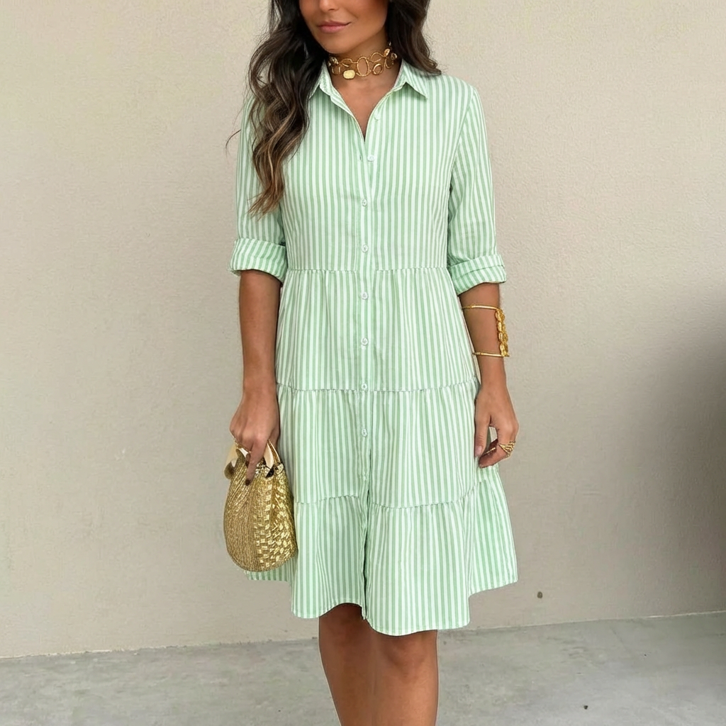 Robe légère à rayures à boutons pour femmes