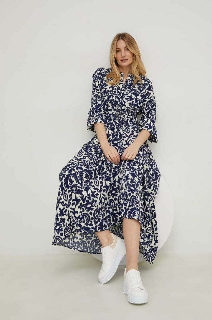Pauline Laurent® | Robe-chemise midi imprimée avec cordon de serrage