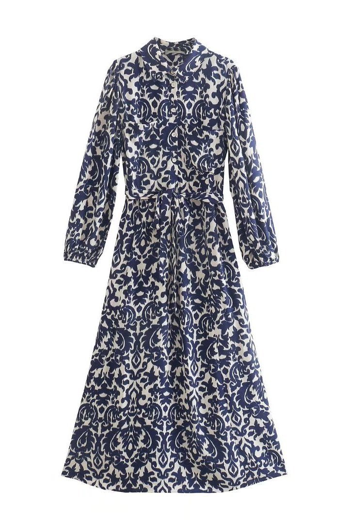 Pauline Laurent® | Robe-chemise midi imprimée avec cordon de serrage