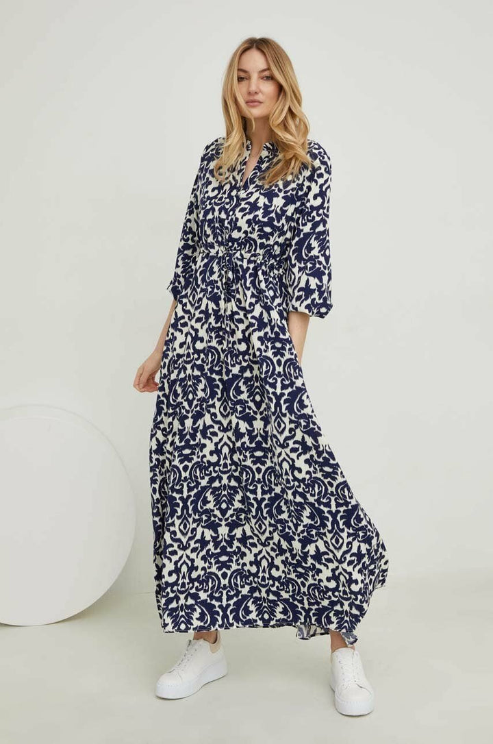 Pauline Laurent® | Robe-chemise midi imprimée avec cordon de serrage