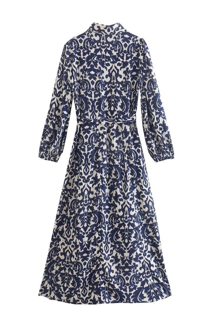 Pauline Laurent® | Robe-chemise midi imprimée avec cordon de serrage