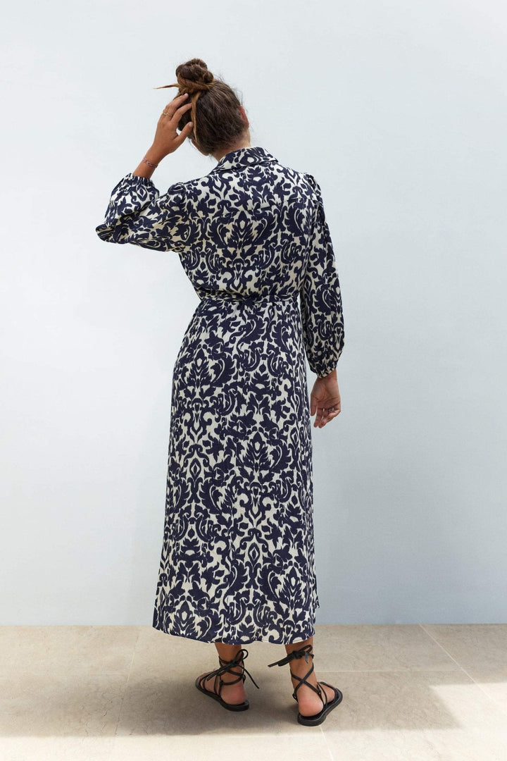 Pauline Laurent® | Robe-chemise midi imprimée avec cordon de serrage