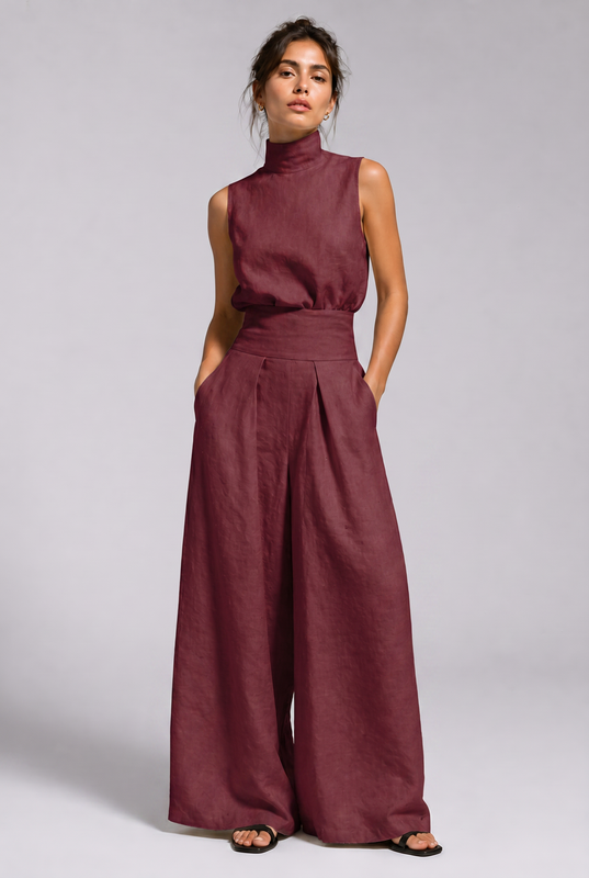 Silhouette complète avec ensemble deux pièces en lin léger pour femme