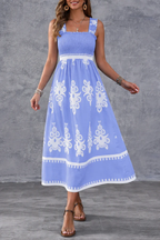 Robe Maxi Smockée à Imprimé Géométrique Artistique
