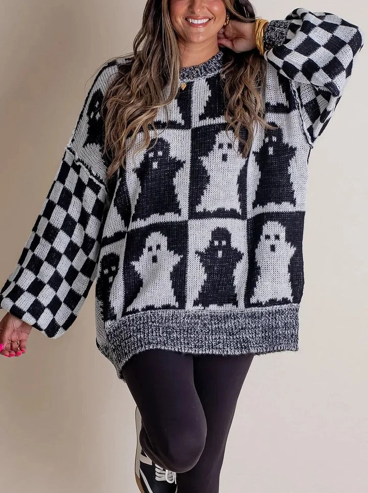 Pull tricoté à carreaux pour Halloween
