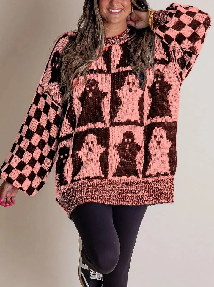 Pull tricoté à carreaux pour Halloween