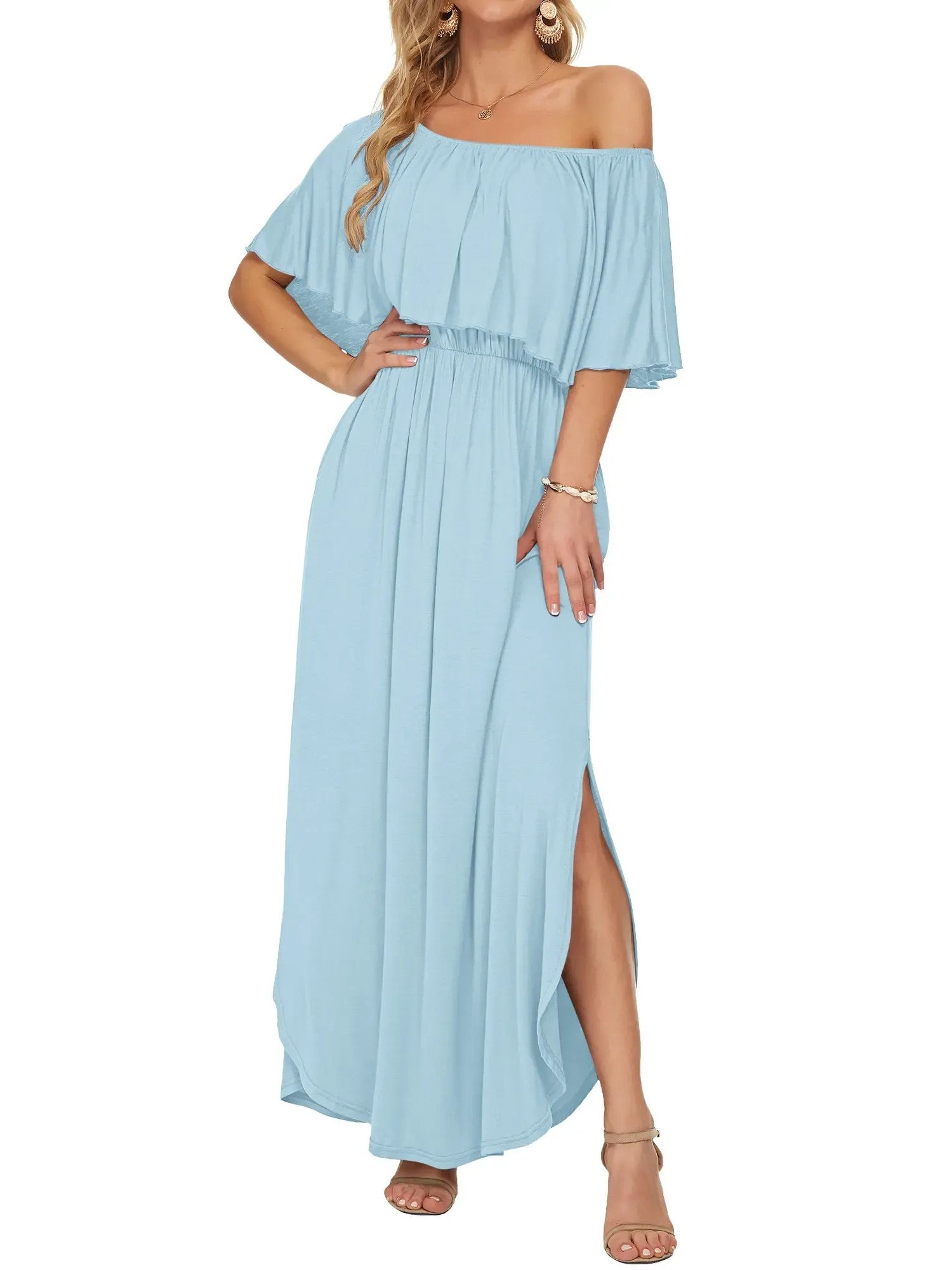Robe maxi d'été florale pour femme à épaules dénudées