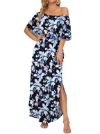 Robe maxi d'été florale pour femme à épaules dénudées