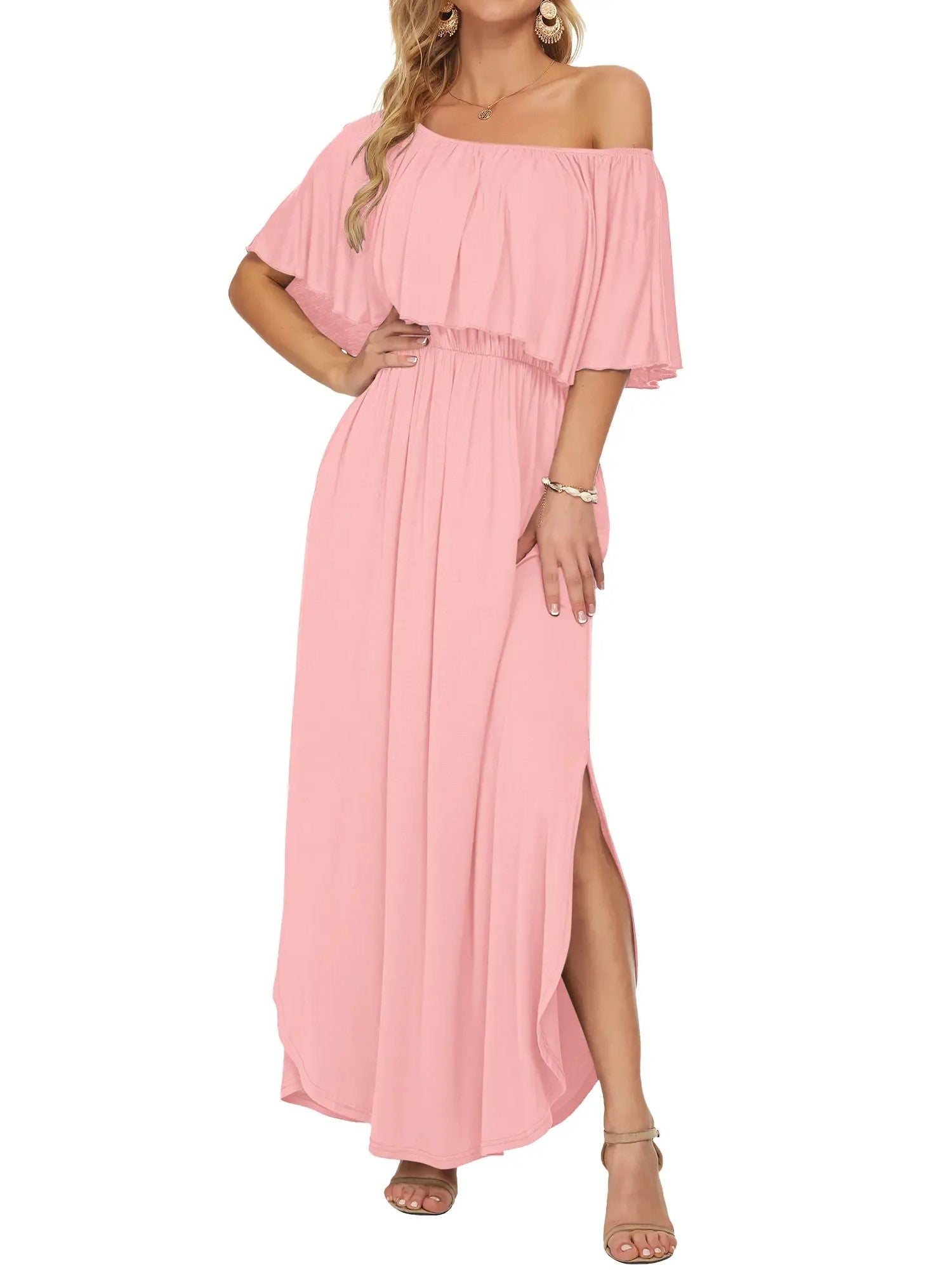 Robe maxi d'été florale pour femme à épaules dénudées